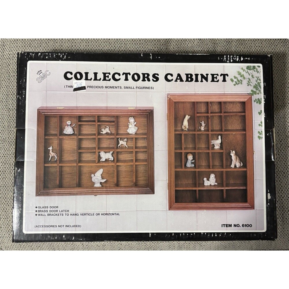 Vintage SMC 6100 Wood Glass Curio Display Cabinet Shadow Box Miniatures 16”